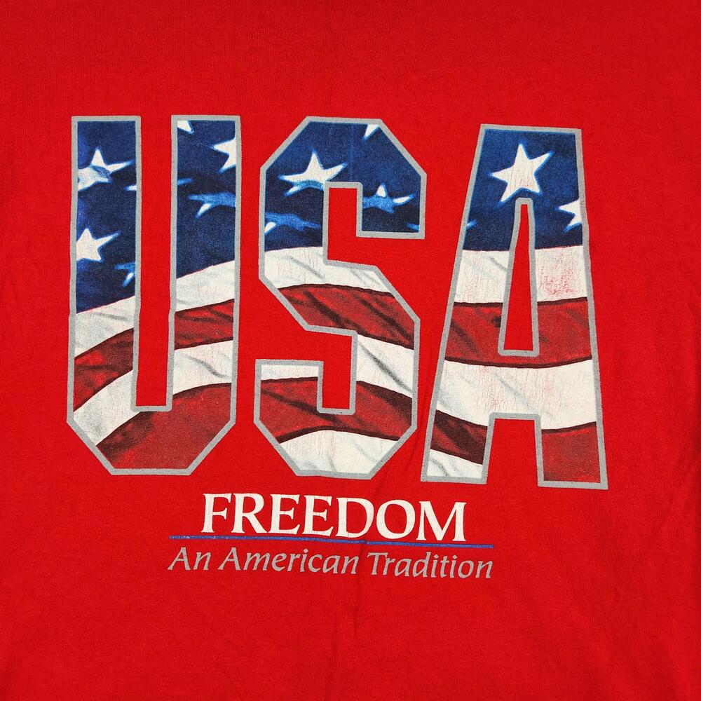 USA Freedom Shirt Mens Medium Red Flag Graphic American Tradition Patriotic Y2k